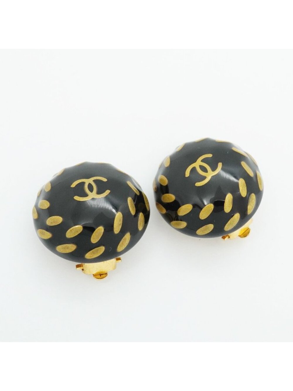 Chanel Earrings Vintage CC Logo Gold Plated Black - Picture 2 of 7